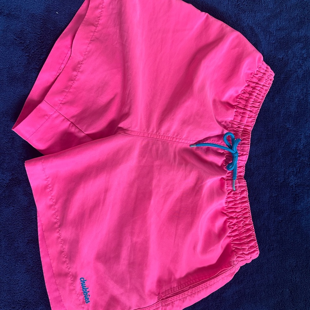 Pink Swim Shorts with Blue Accents